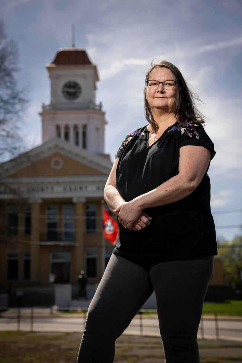 Photo of Dr. Nancy Locklin-Sofer in front of the Blount County Courthouse