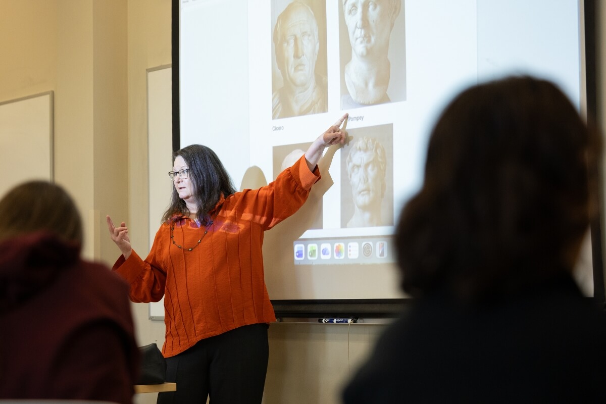 Photo of Dr. Nancy Locklin-Sofer teaching a class