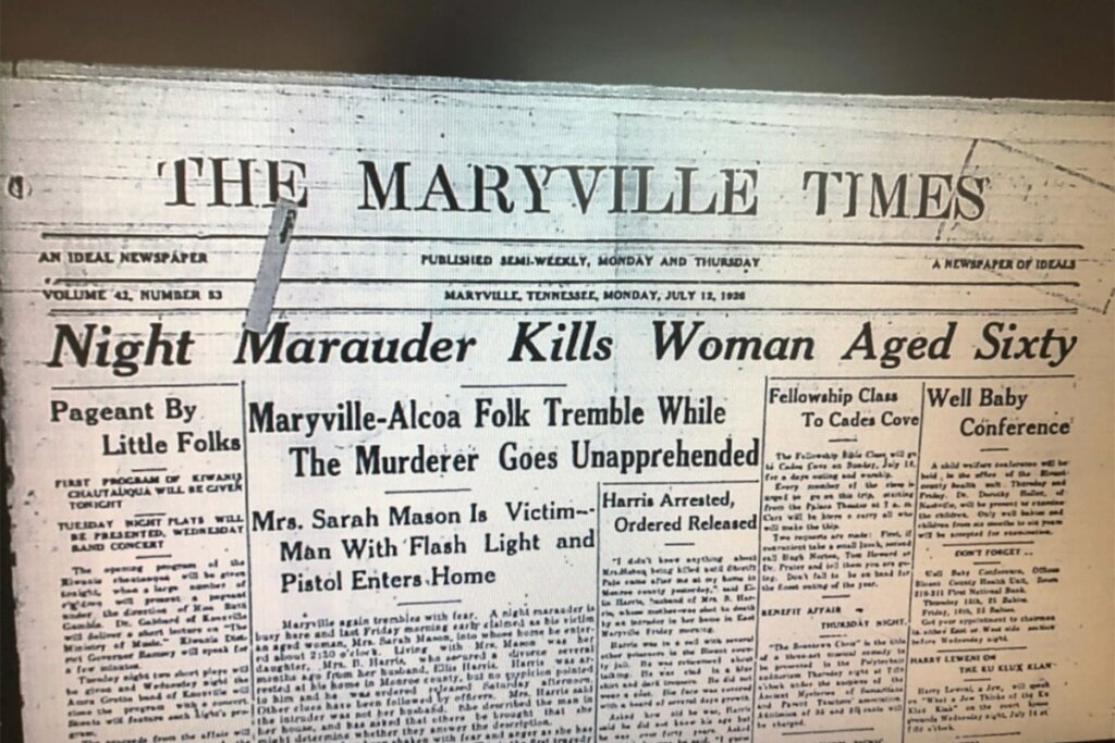 Photo of a Daily Times headline about the Night Marauder