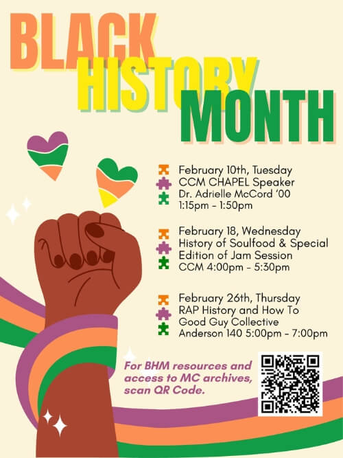A poster denoting Black History Month events at Maryville College