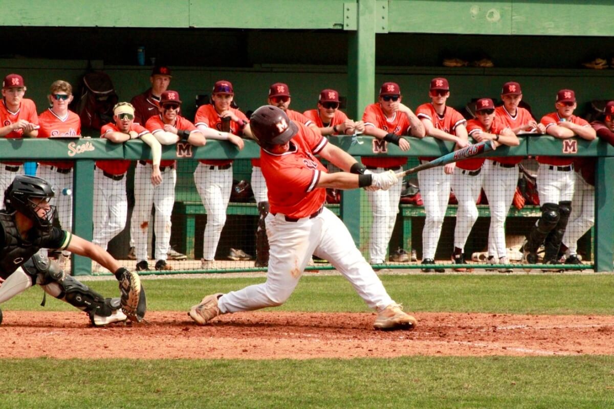 Photo of a Maryville College Baseball player swinging for the fences