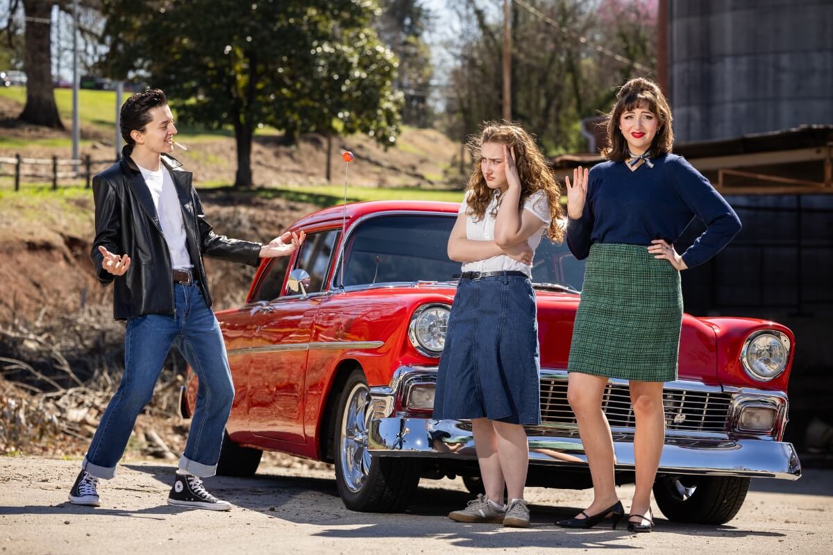 Photo of three cast members of the Maryville College Theatre production of "Grease"
