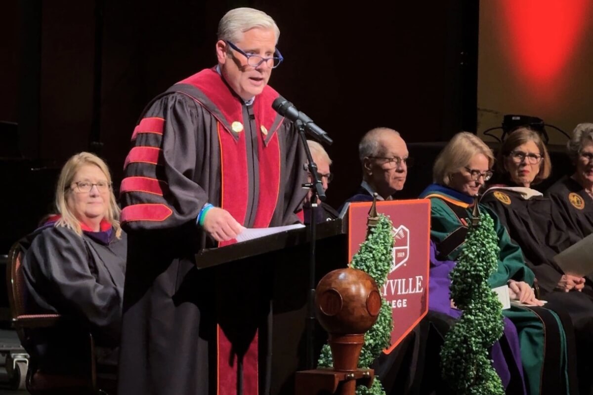 Photo of Dr. Bryan Coker speaking during Maryville College Baccalaureate 2026